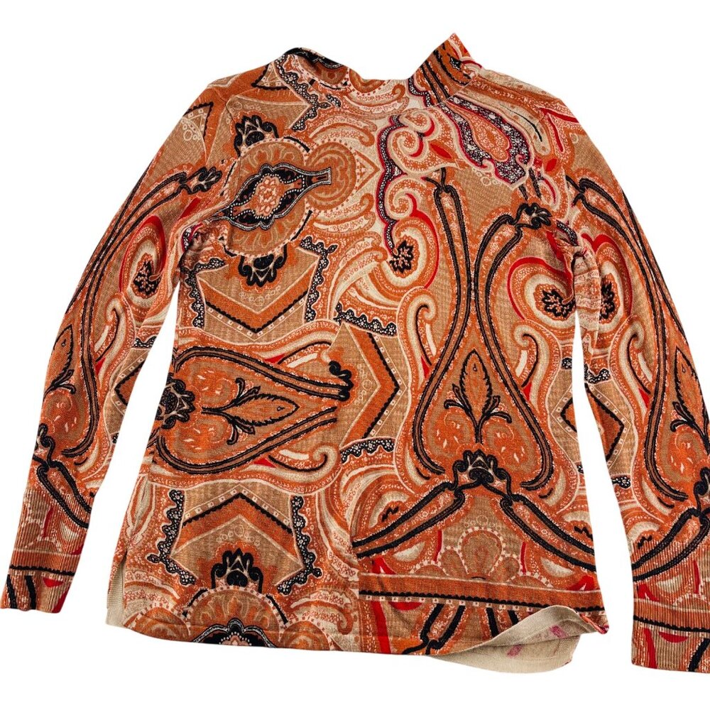 Chicos Womens Long Sleeve Paisley‎ Top Size 1 Medium Beige/Orange lightweight